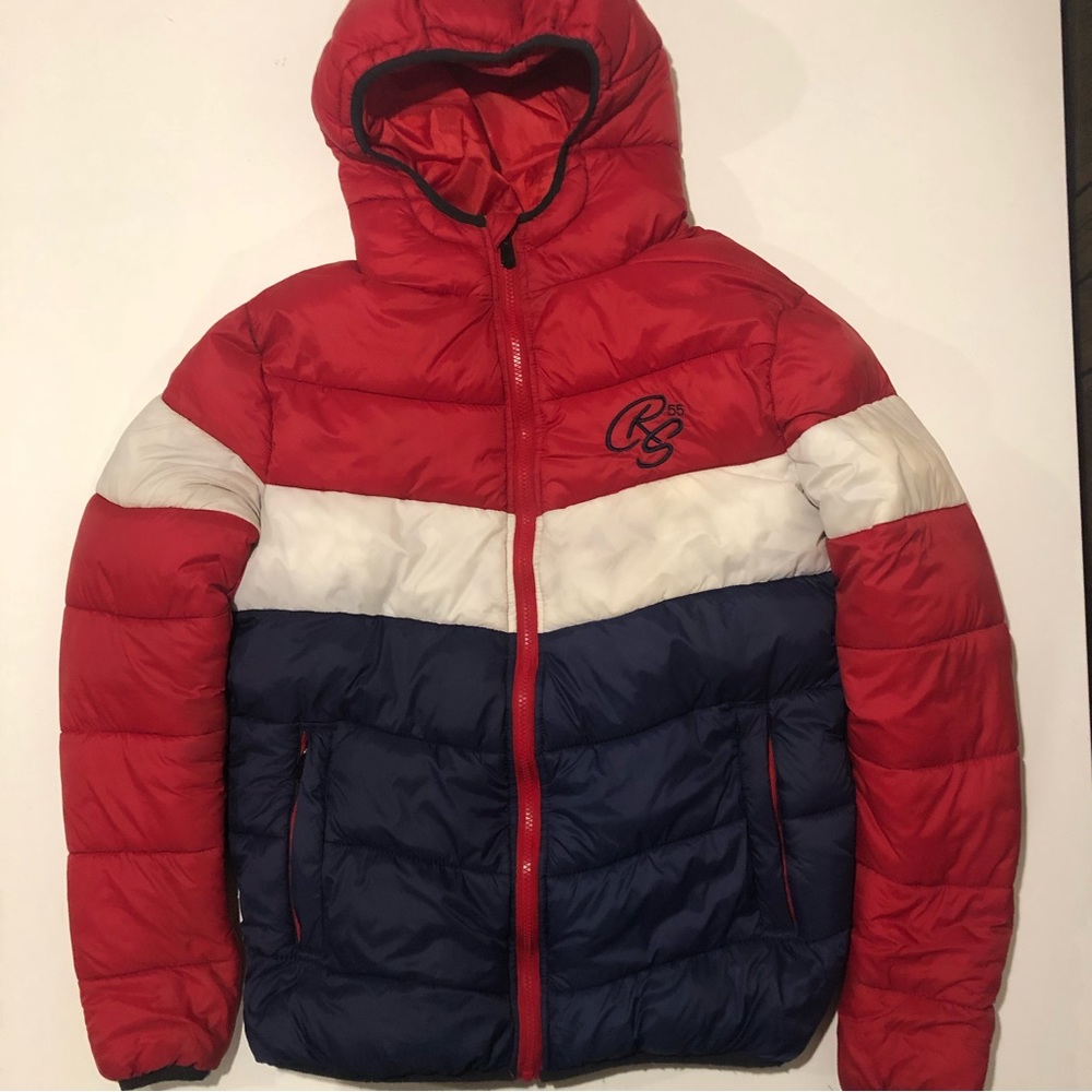 Crosshatch Puffer Jacket Mens size Small Red Blue and White